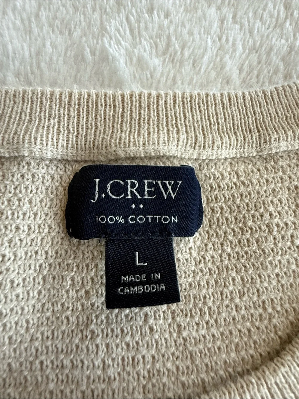 J.Crew 100% Cotton Cream Textured Crewneck Knit Sweater Men’s Large Beige